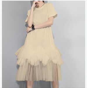 ellazhu NWT Casual Short Sleeve Crew Neck Tutu Tulle Dress with an Oversized S